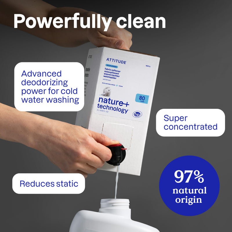 ATTITUDE Liquid Fabric Softener, Plant-Based & Vegan, HE Compatible, Naturally Derived, Citrus Zest Scent, 80 Loads, 67.6 Fl Oz - Image 3